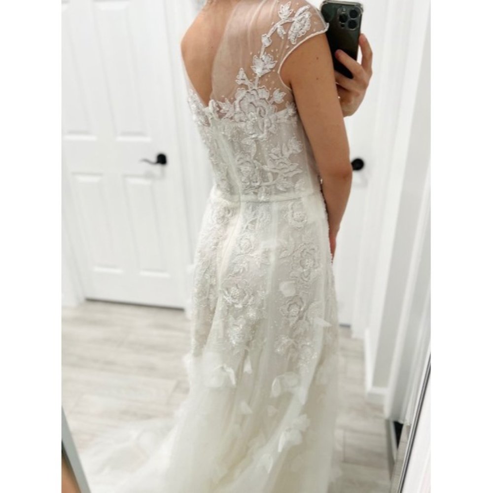 Marchesa Selena S20 Modern Ivory Wedding Dress flower on tulle - Picture 5 of 13